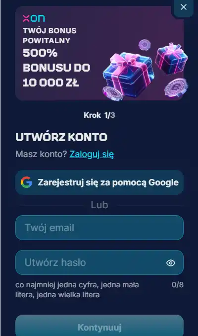 Logowanie do konta gracza w XON Bet Casino